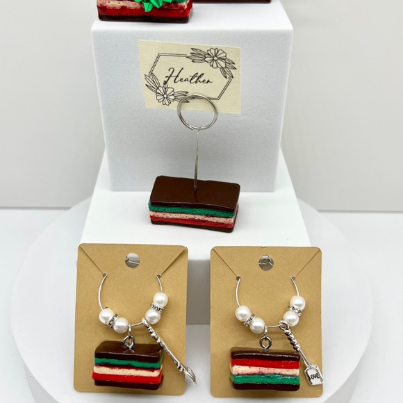 Italian Rainbow Cookie Wine Glass Charms – Set of 4 | Handmade Christmas Clay - Picture 9 of 9